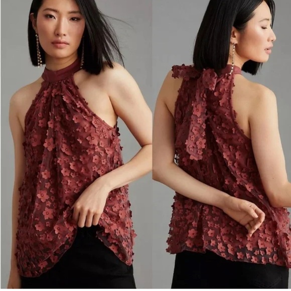 Anthropologie Tops - NWT Anthropologie eva Franco Appliqué Halter Top - Wine Red - Size Medium
